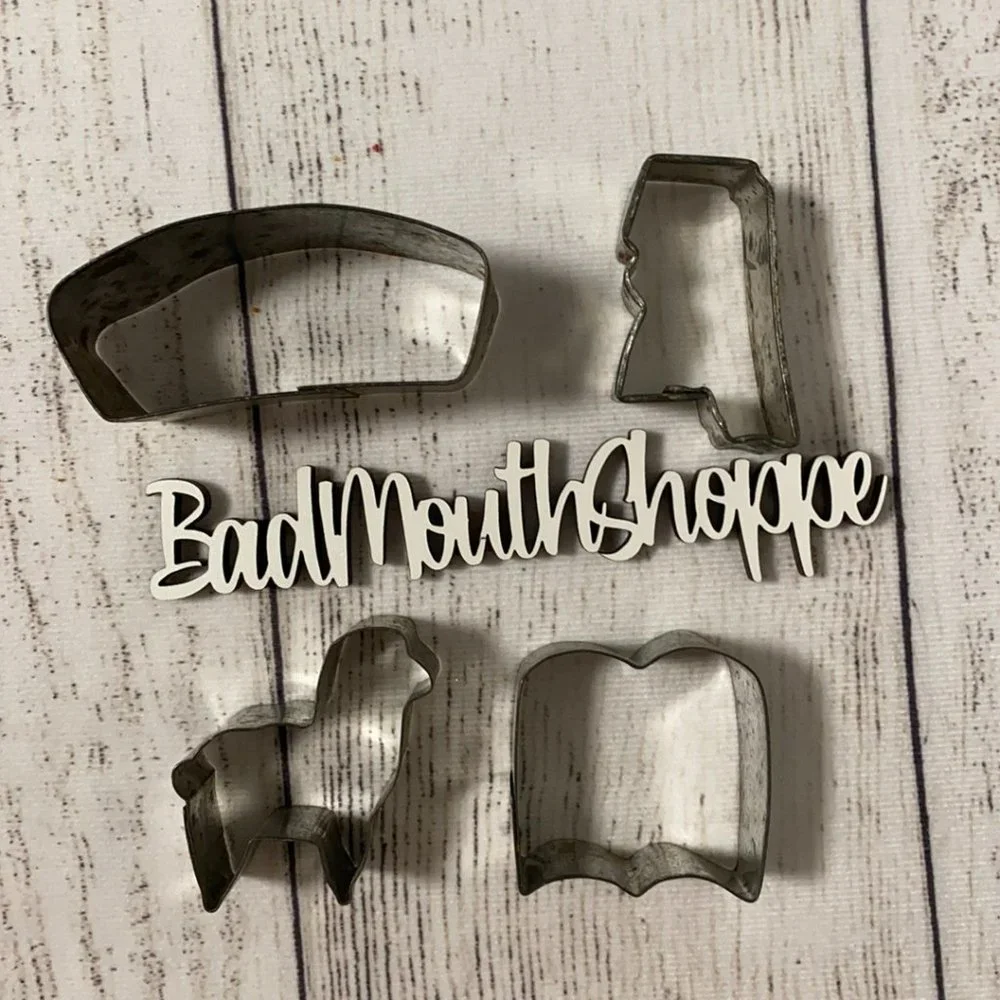 Set of 4 Vintage Metal Cookie Cutters - Bread Loaf, Lamb, Mississippi, and Book